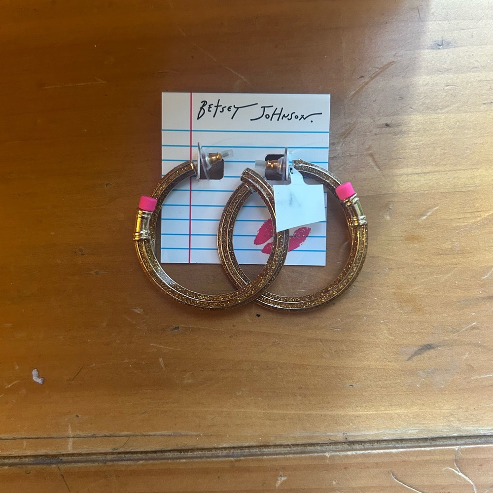 Betsey Johnson Gold Earrings with Pink Accents